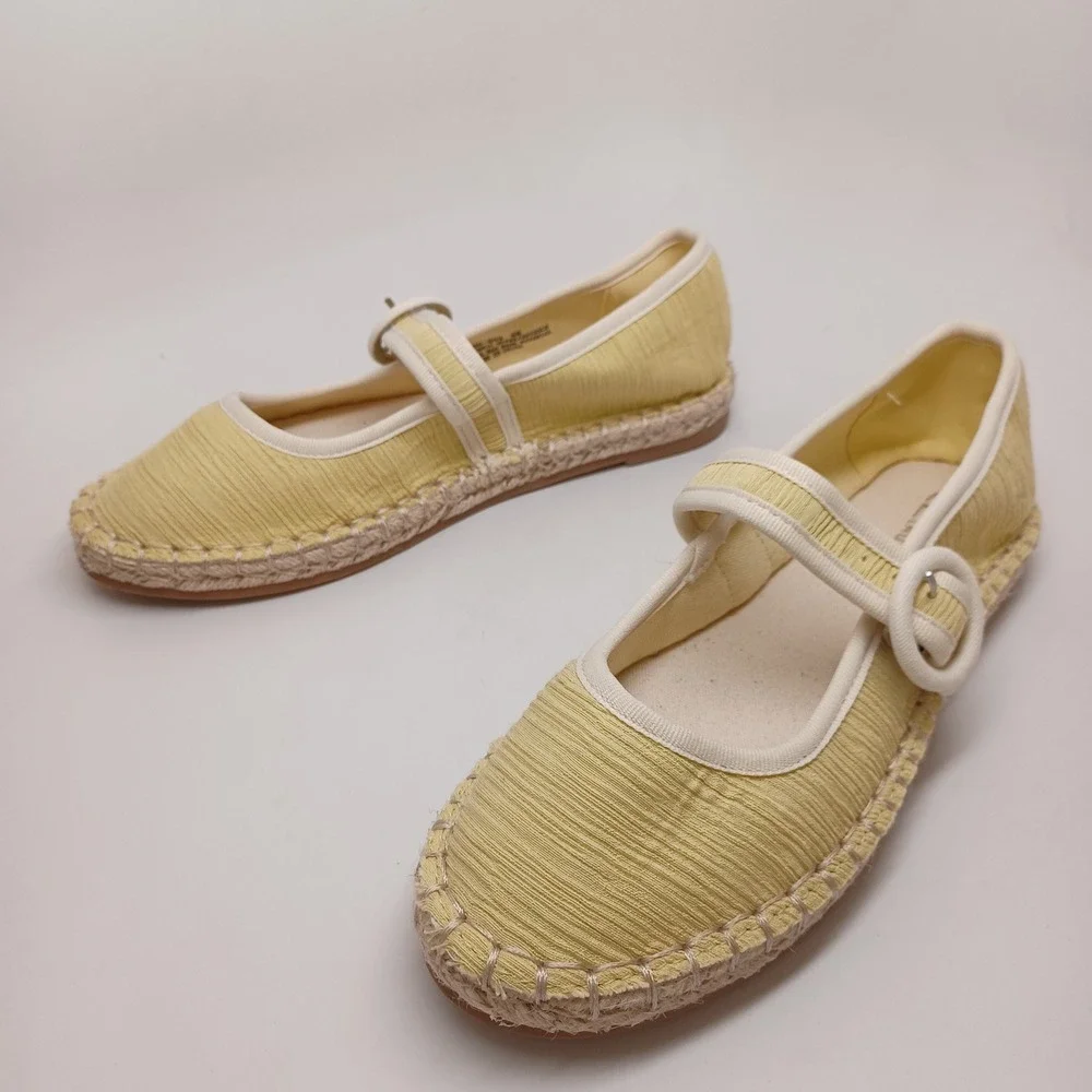 CL by Laundry Yellow Fabric Mary Jane Espadrille Flats EMS-002 Womens 6M